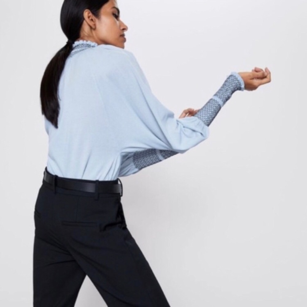 Zara light blue smocked dolman turtleneck. - Picture 3 of 11